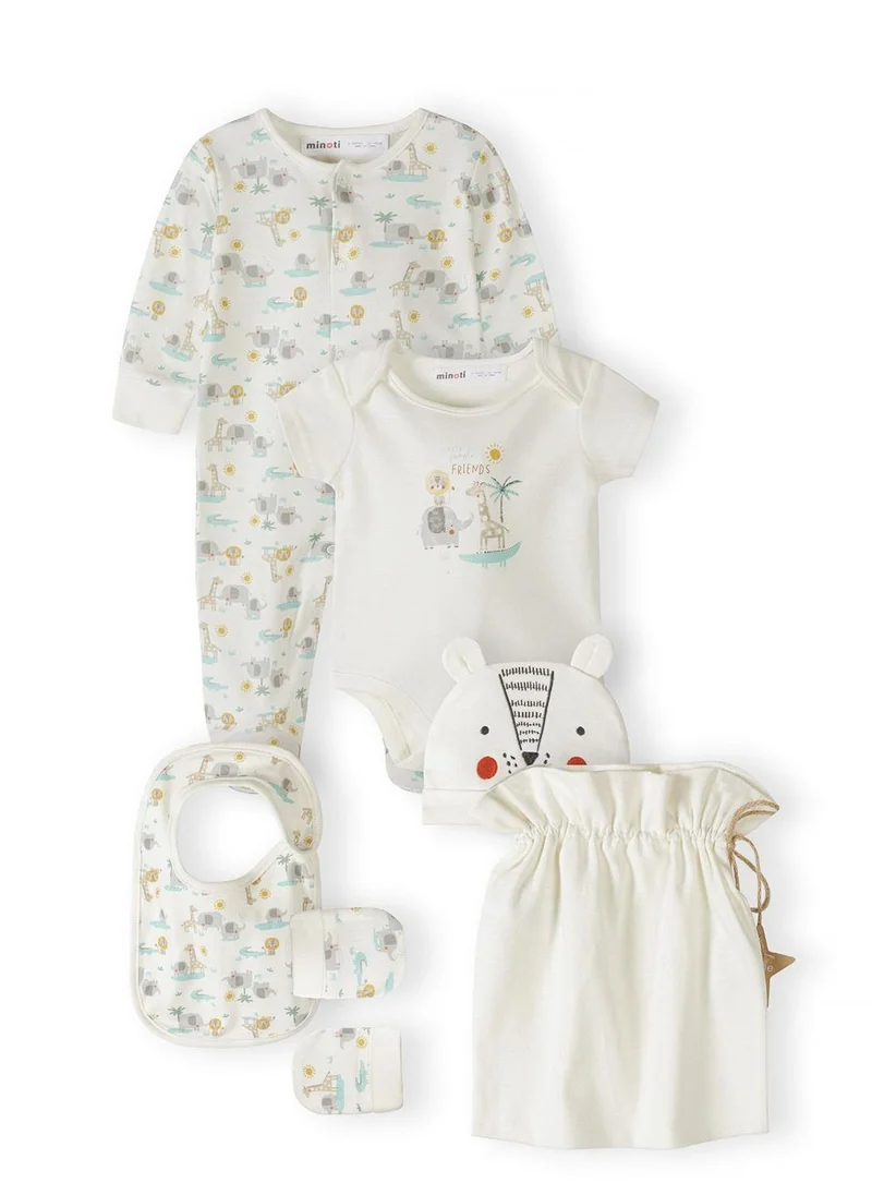 مينوتي unisex baby 5-piece cotton cream sleepwear set 0-6 months